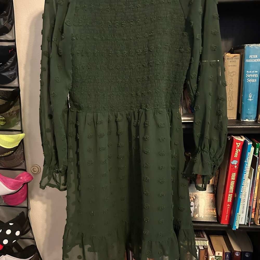 Green Ruffled Tiered Long Sleeve Dress for Wedding Guests